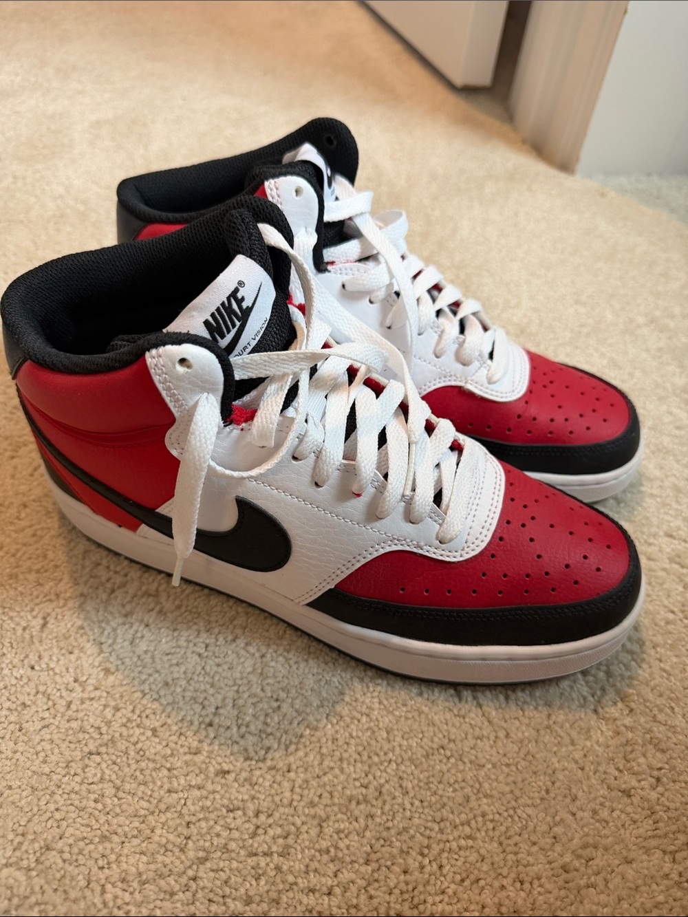 Nike Men’s Red/White/Black Mid-Top Court Vision Sneakers - like new